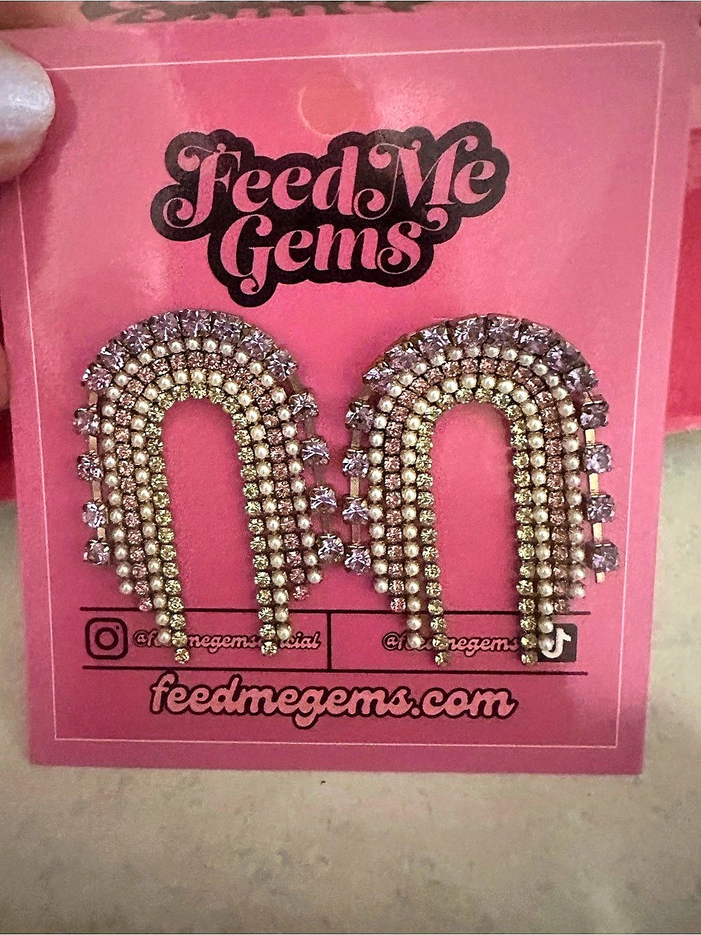 Feed Me Gems Classic Pearl Rainbow Earrings Gold & lavender
